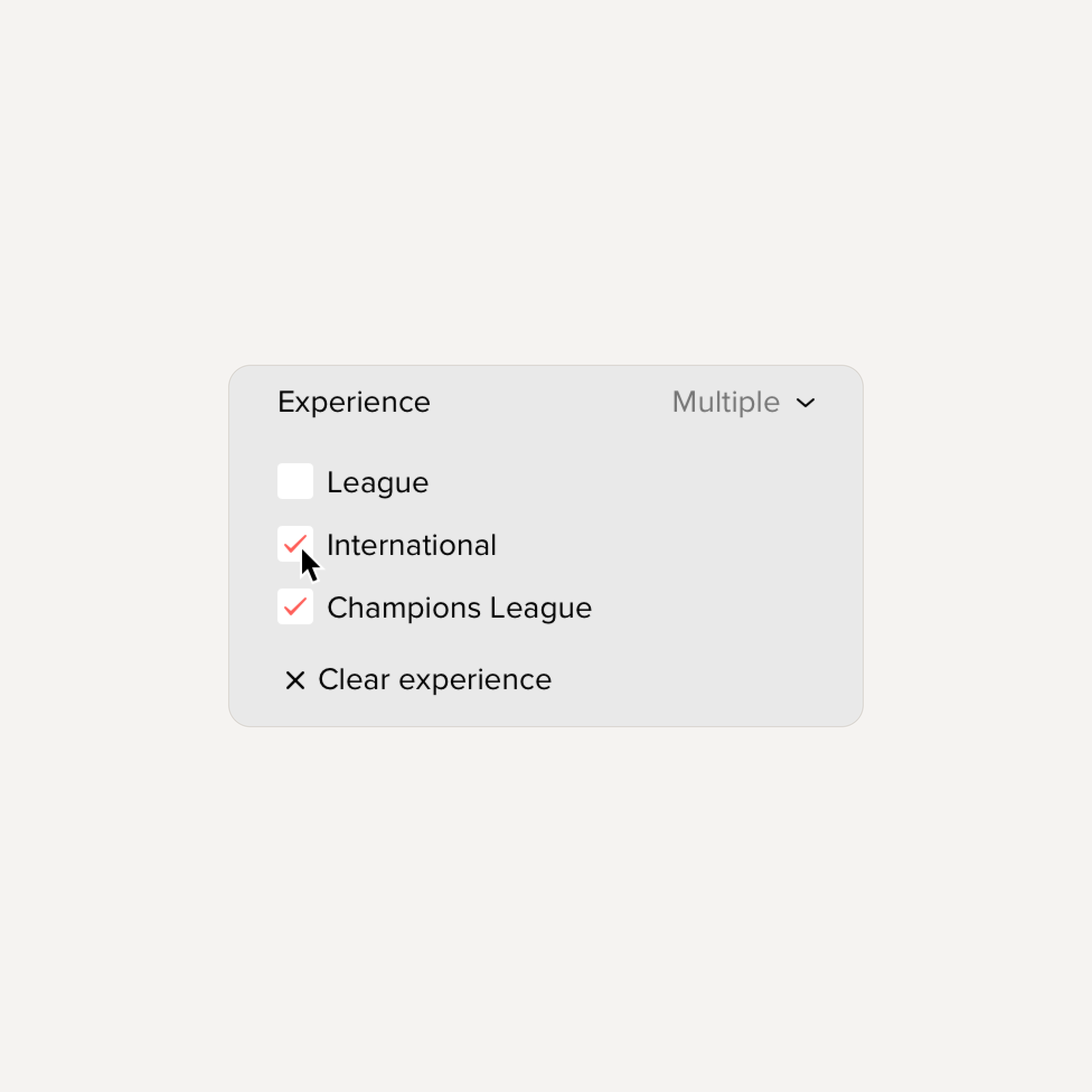 Experience filter with multiple competition choices