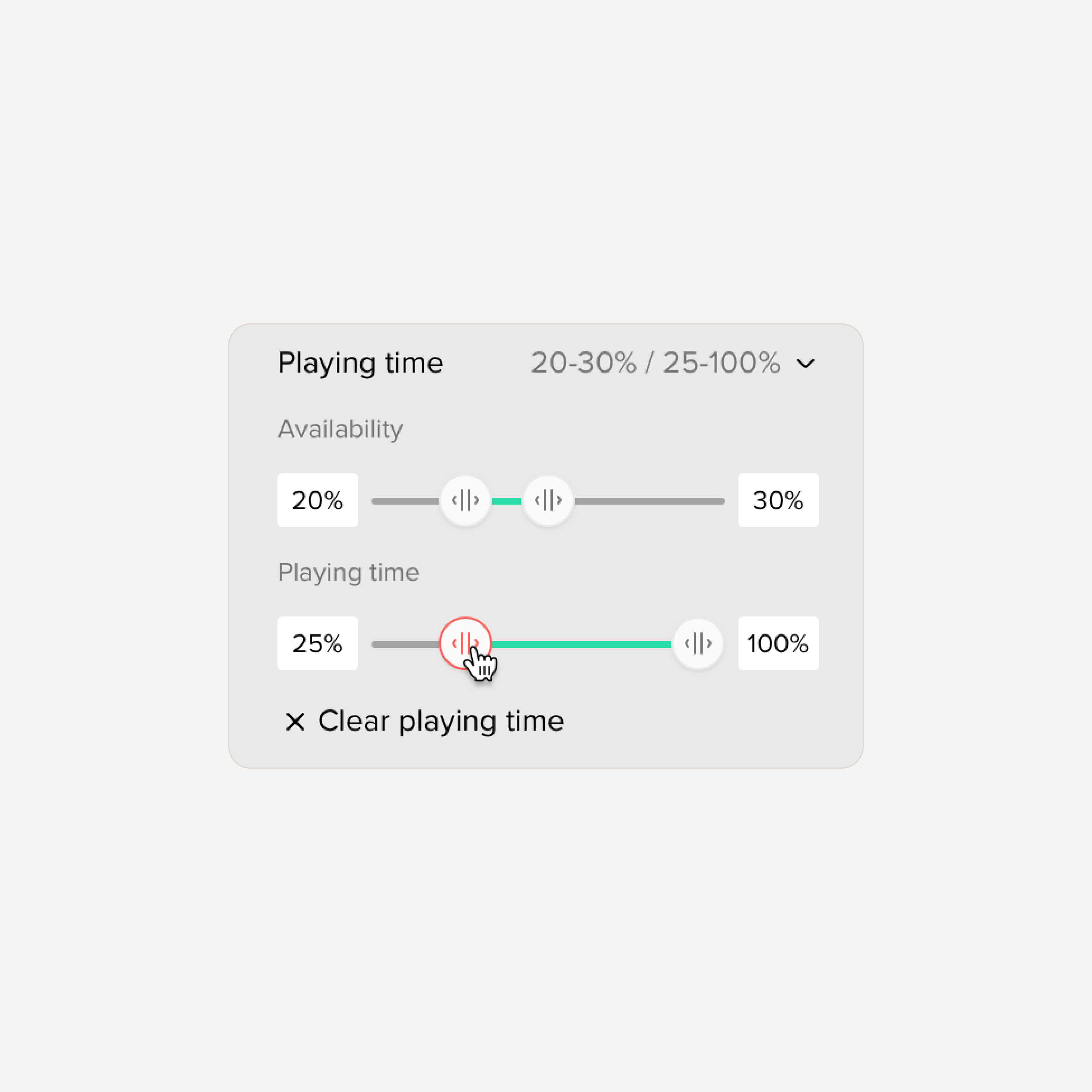 Playing time filter with availability and playing-time range sliders