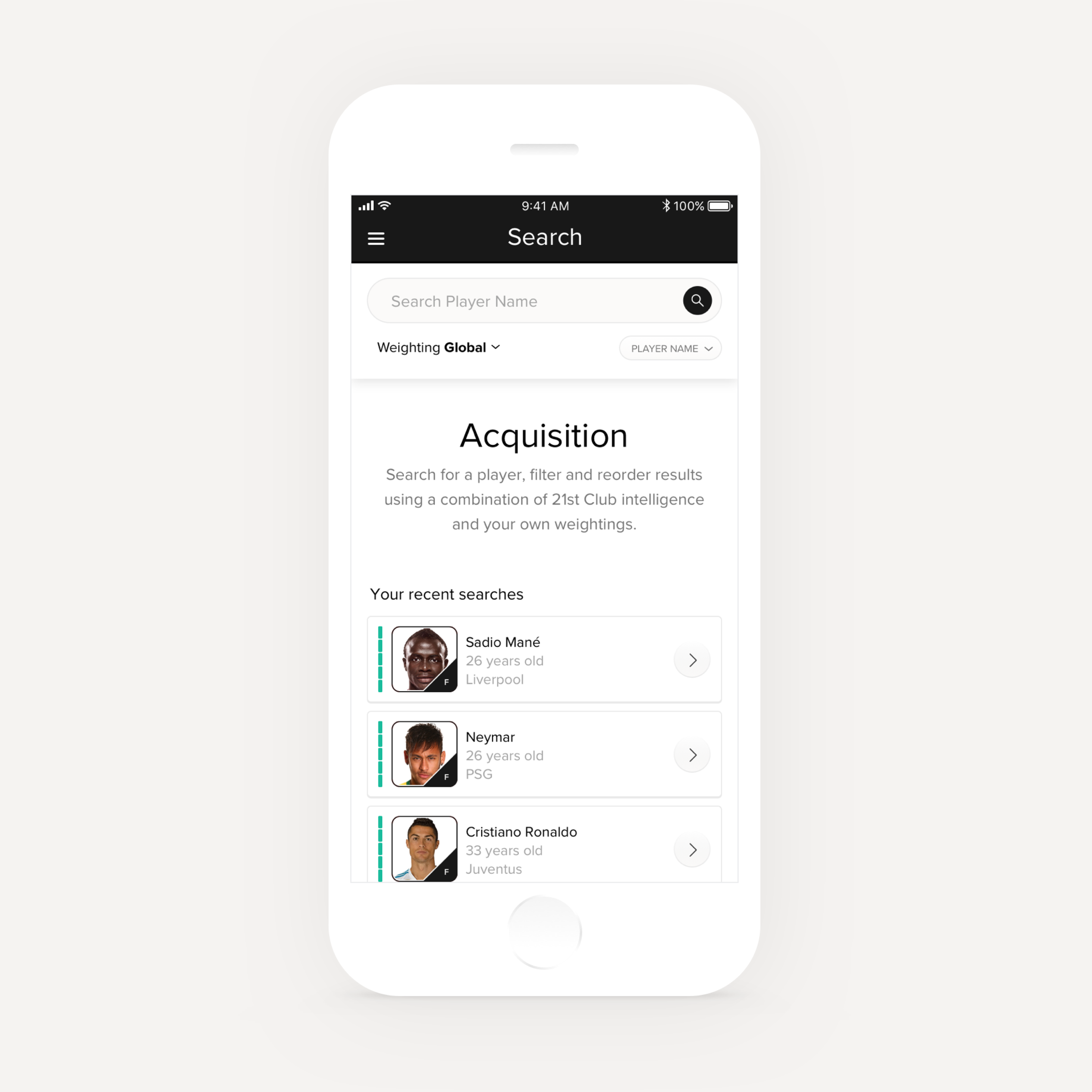 Evolution mobile acquisition search with recent player searches