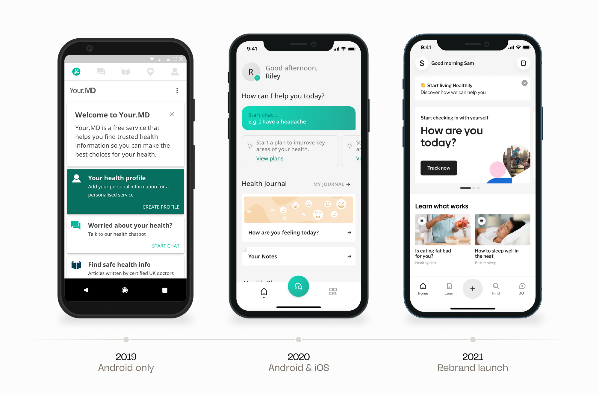 Healthily app progression across 2019, 2020 and 2021