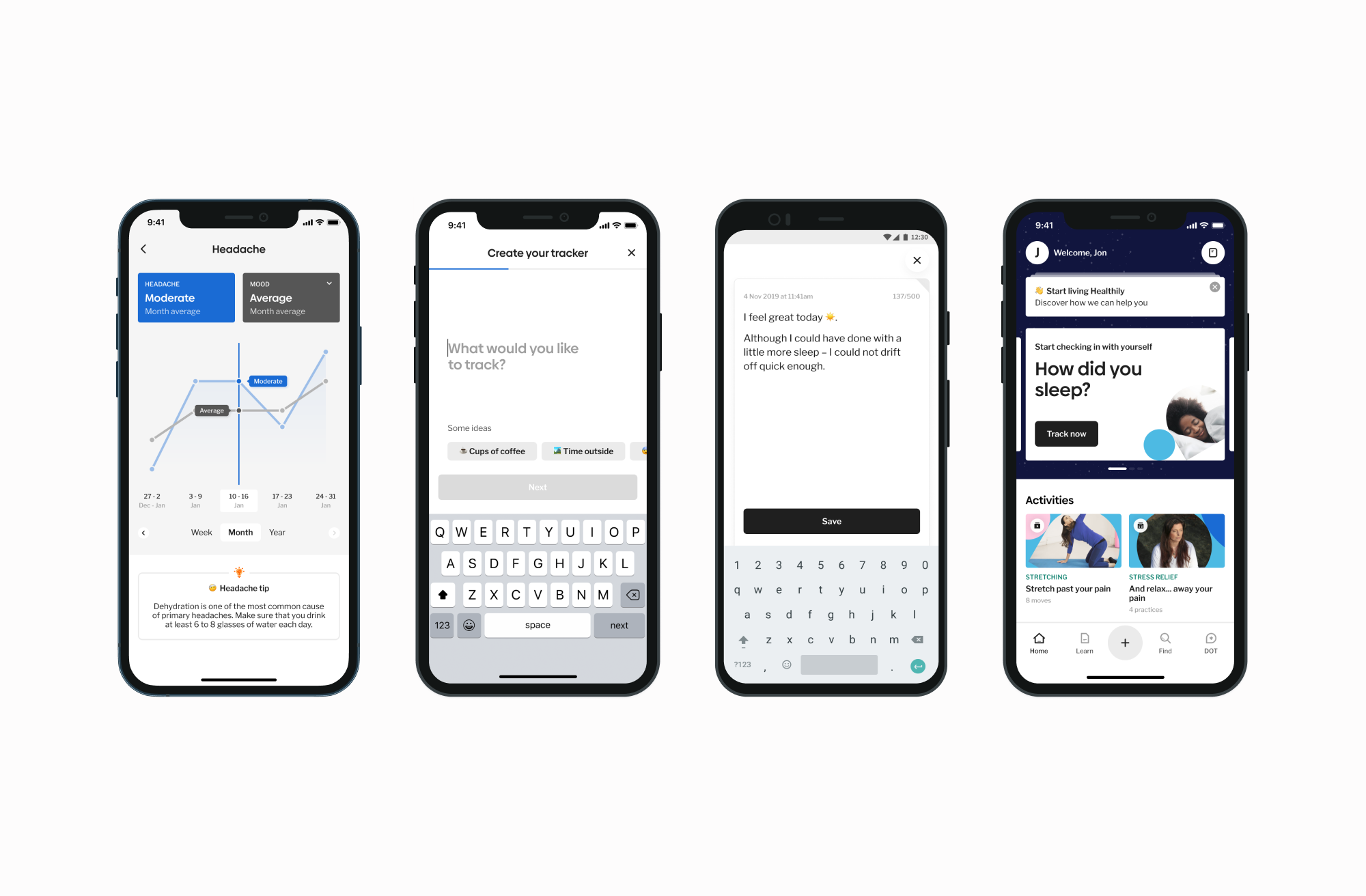 Healthily product design showing the new identity applied across a complete digital health experience