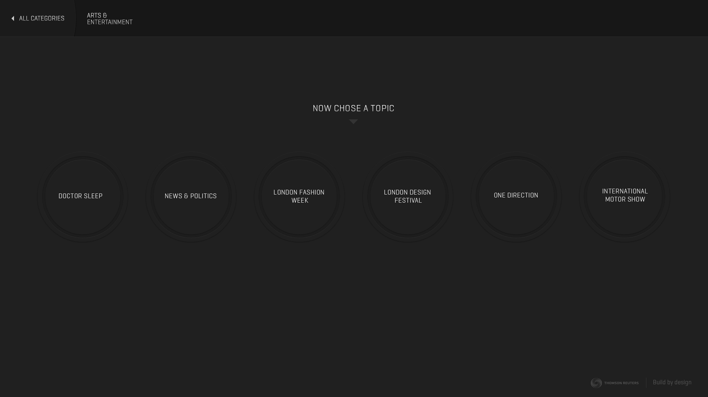 Project Sentysis tablet interface for choosing a topic to investigate